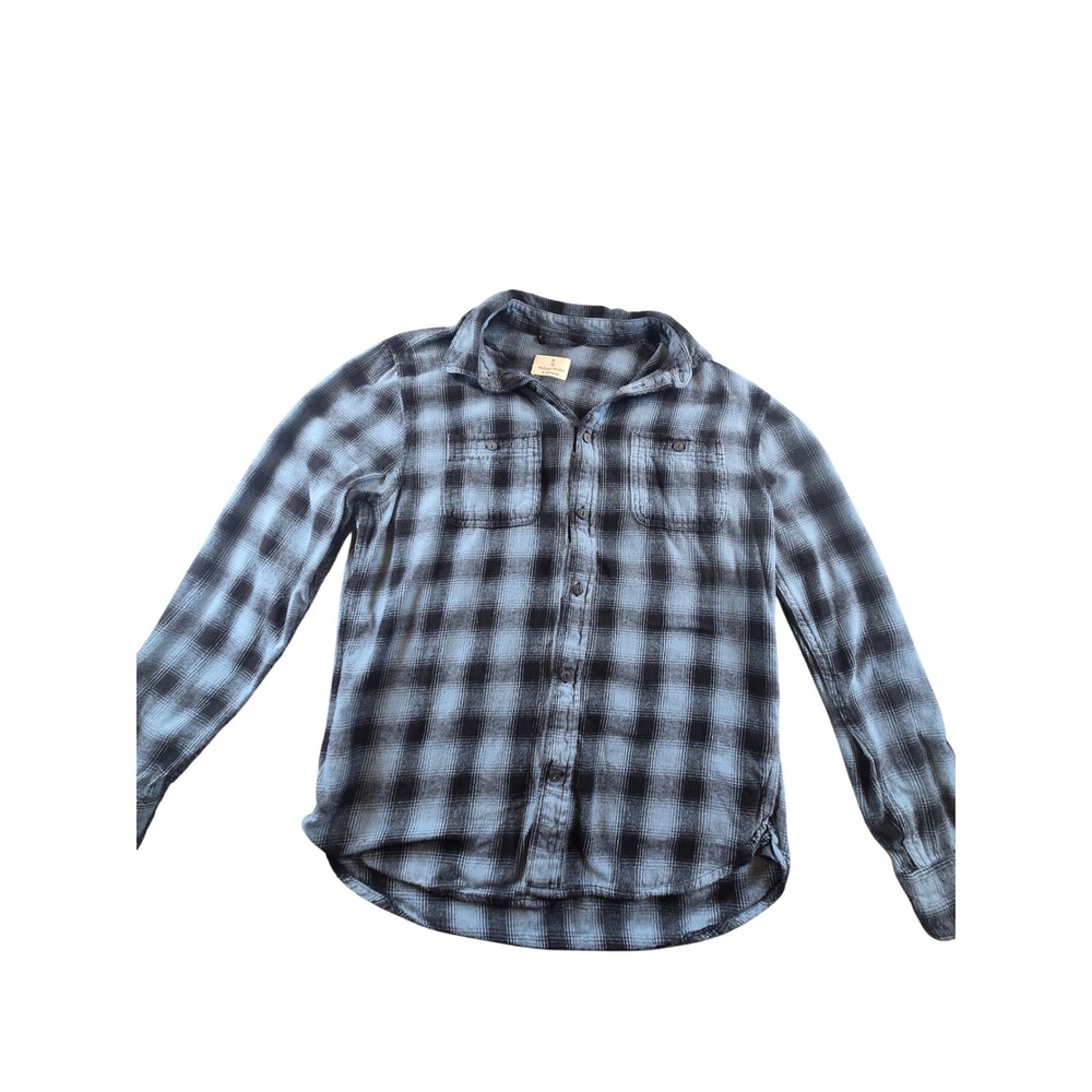 Mutual Weave Mens Blue Black Plaid Flannel Button Down‎ Shirt Size M Pockets